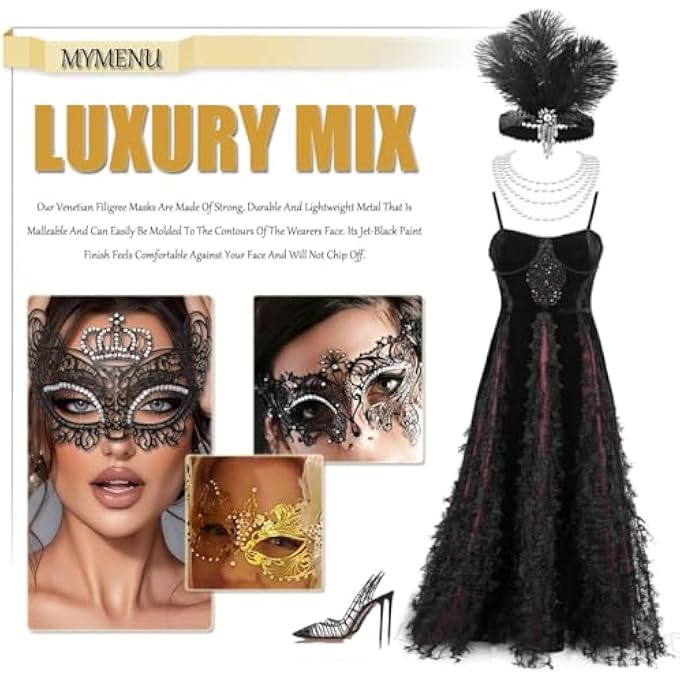 MYMENU MASQUERADE MASK FOR WOMEN, METAL LASER CUT MASQUERADE, FOR WOMEN VENETIAN PARTY, MARDI GRAS MASK, FOR PARTY PROM BALL - Image 3